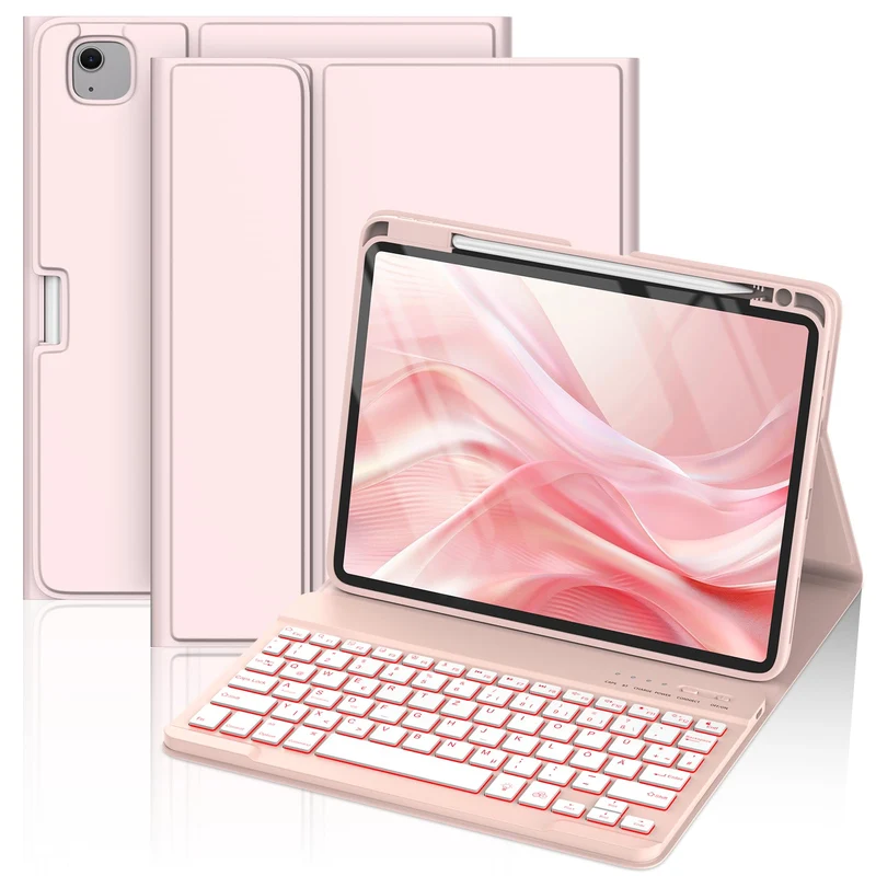 MMK Hülle mit Tastatur für iPad Air 11" M4 2026/M3 2025/M2 2024, QWERTZ Rosa, Rosa
