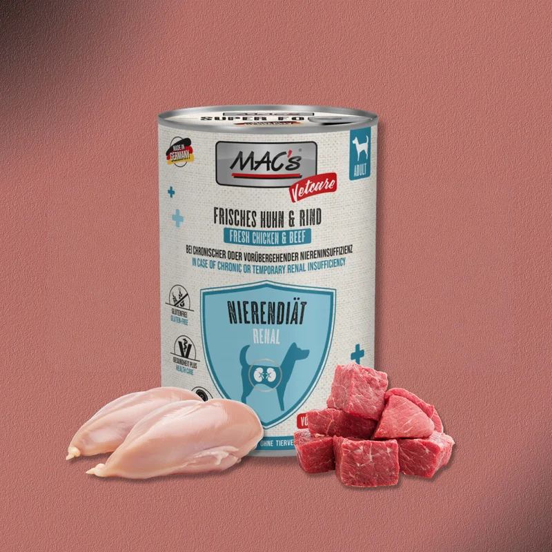 6x400g MAC's Dog Vetcare Nierendiät Huhn & Rind