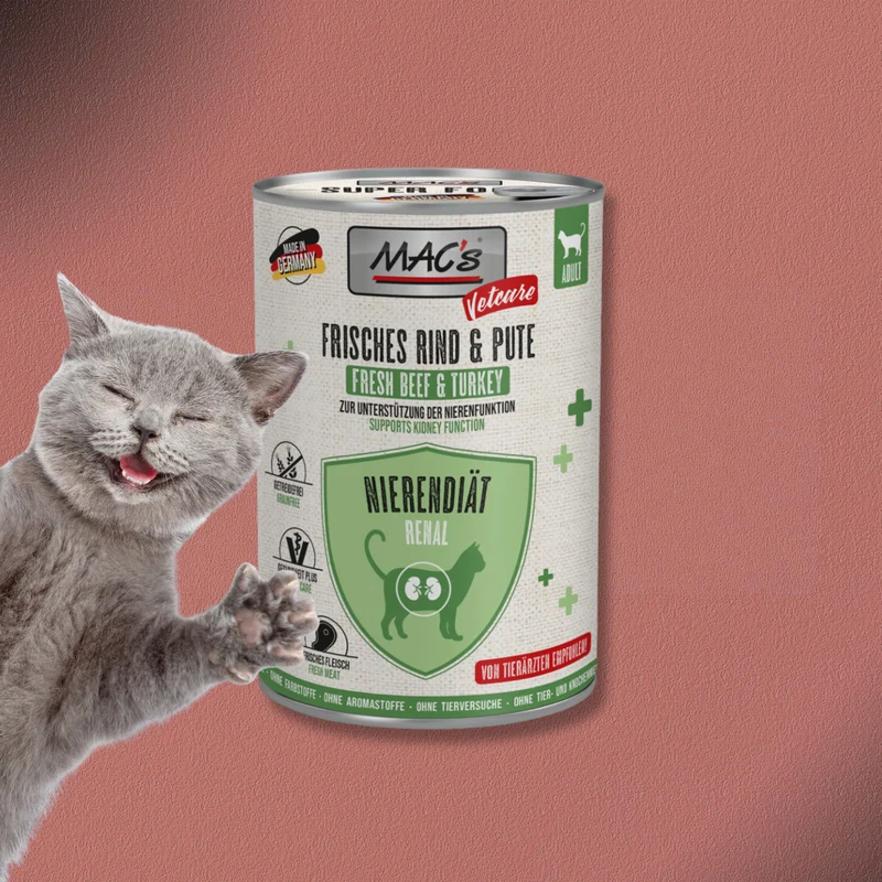 6x400g MAC's Cat Vetcare Nierendiät Rind & Pute