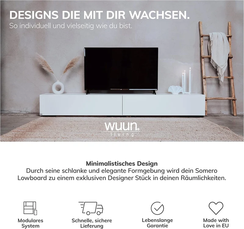 Wuun® TV-Lowboard Somero I 100cm bis 360cm I TV-Schrank & Hängeschrank für Wohnzimmer I Verschiedene