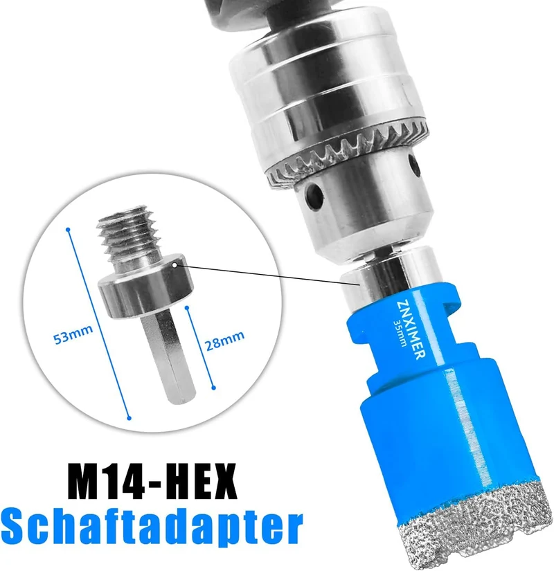 Diamant Fliesenbohrer Set 6/8/20/35/40/45/50/68mm + Adapter - 9 Stück M14 Diamantbohrer Lochsäge für