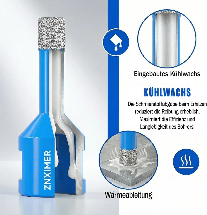Diamant Fliesenbohrer Set 6/8/10/20/25/35/68mm + 50mm Diamant Fasenfräser + Adapter - 9 Stück M14 Di