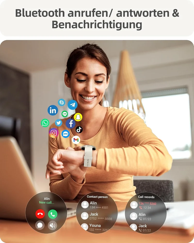 Parsonver Smartwatch Herren Damen mit Telefonfunktion, Leichte Fitnessuhr Sternsilber, Sternsilber