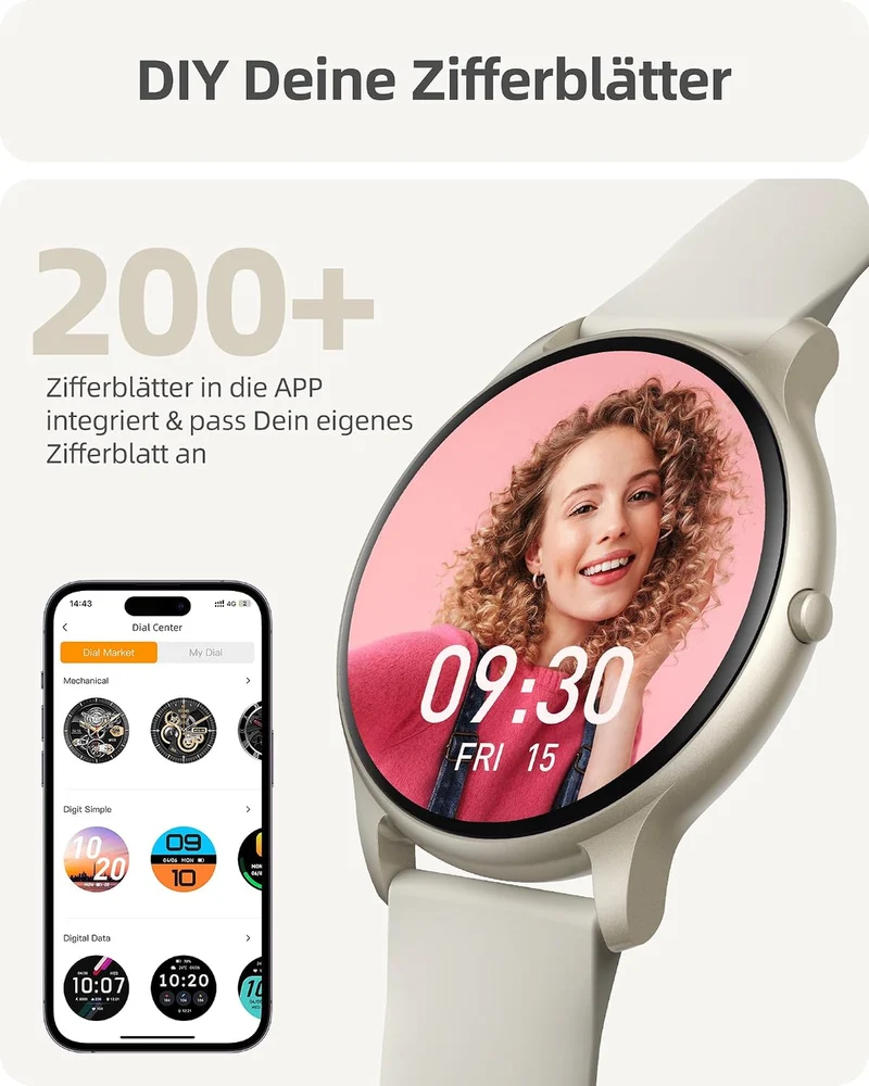 Parsonver Smartwatch Herren Damen mit Telefonfunktion, Leichte Fitnessuhr Sternsilber, Sternsilber