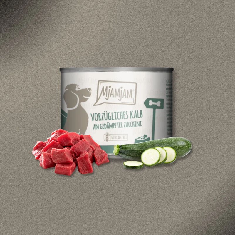 6x200g MjAMjAM Dog Leckere Mahlzeiten - Vorzügliches Kalb an gedämpfter Zucchini