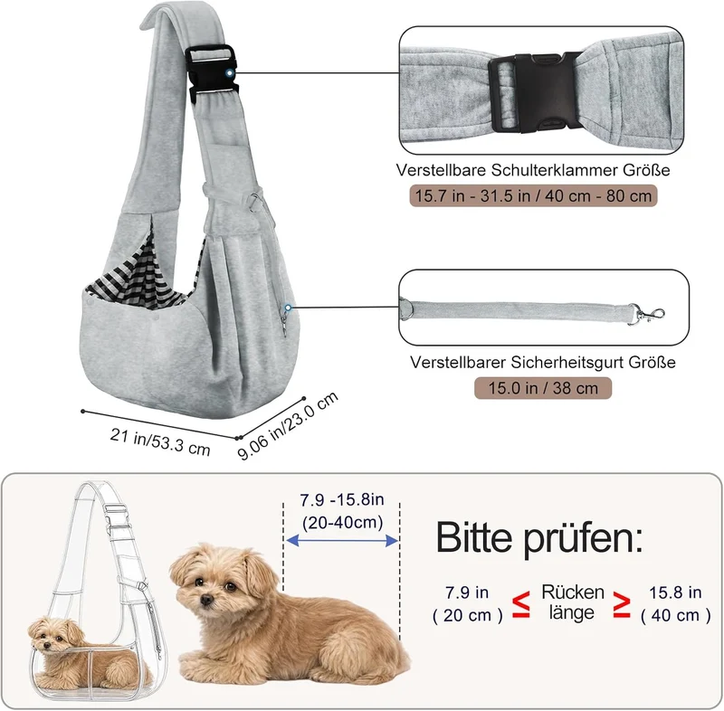 PETLOFT Tragetuch Hund, Reversibel Kleine Hundetrage, Einstellbar Pet Tragetuch, Freisprecheinrichtu