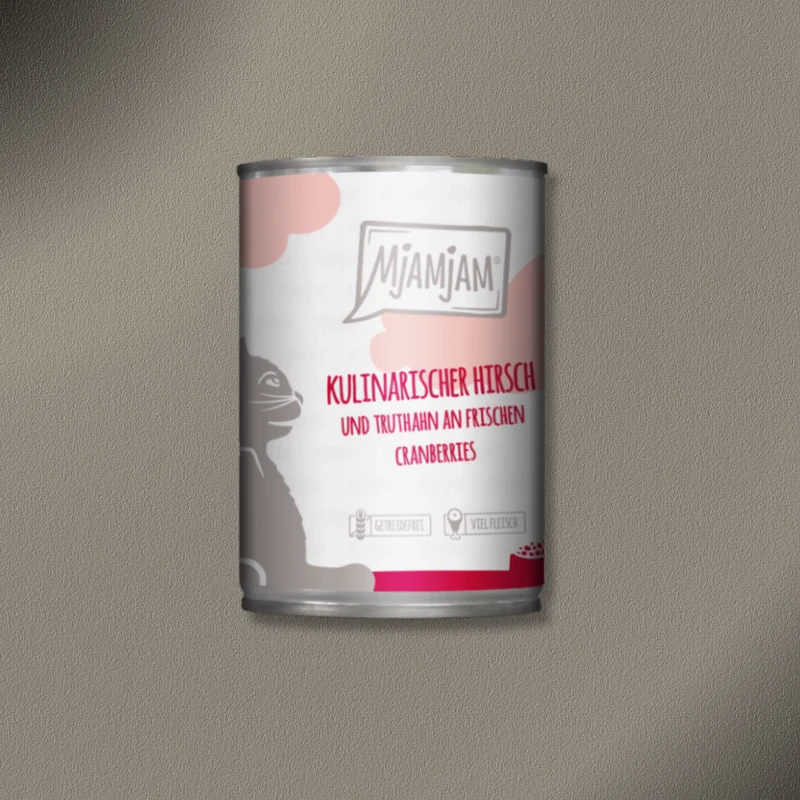24x400g MjAMjAM Cat kulinarischer Hirsch und Truthahn an frischen Cranberries