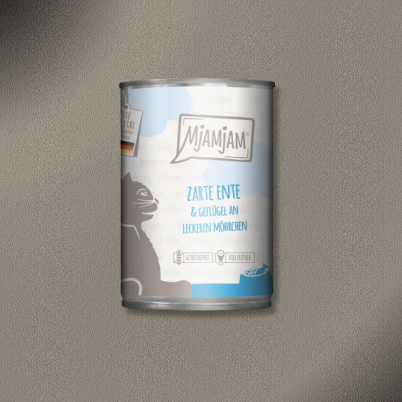 24x400g MjAMjAM Cat zarte Ente & Geflügel an leckeren Möhrchen