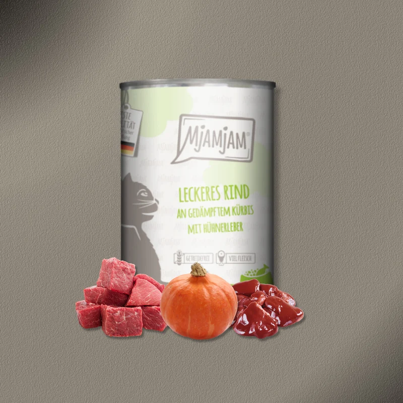 24x400g MjAMjAM Cat leckeres Rind an gedämpftem Kürbis