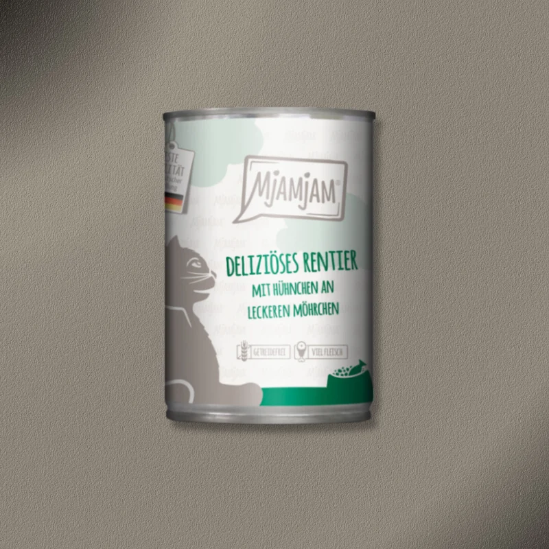 30x400g MjAMjAM Cat - deliziöses Rentier mit Hühnchen an leckeren Möhrchen