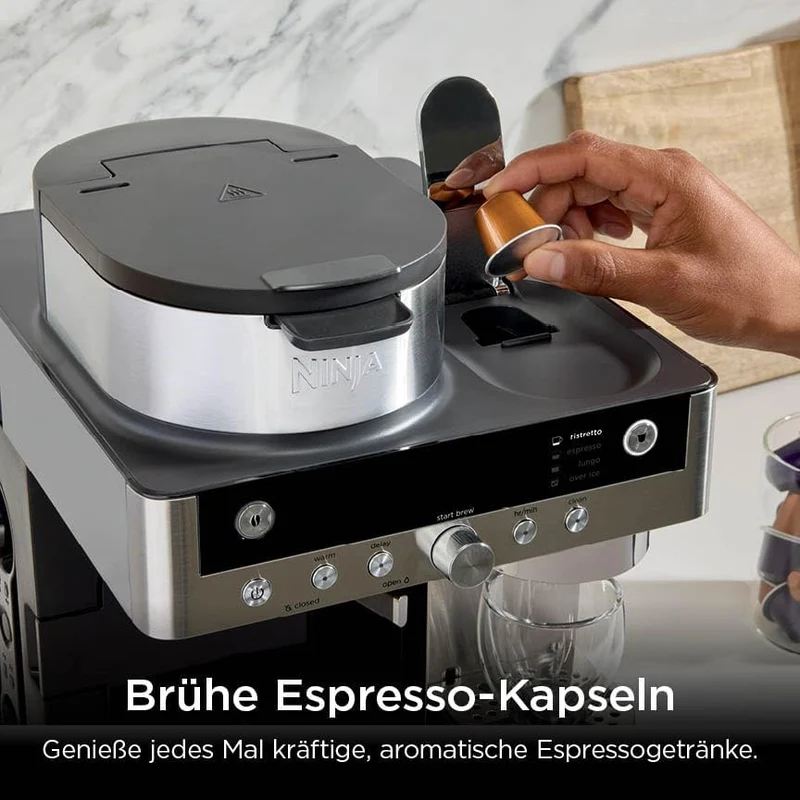 Ninja Prestige 2-in-1 Filterkaffee- und Kapselmaschine mit integriertem Milchaufschäumer, für Latte,