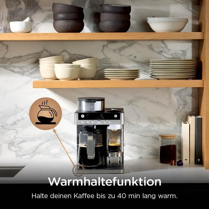 Ninja Prestige 2-in-1 Filterkaffee- und Kapselmaschine mit integriertem Milchaufschäumer, für Latte,