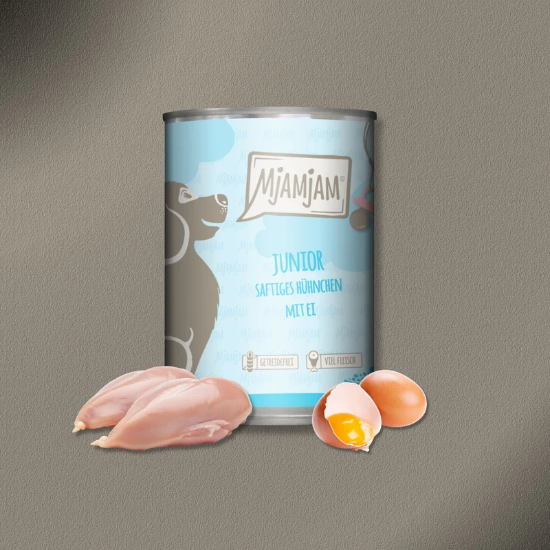 6x400g MjAMjAM Dog - Leckere Mahlzeiten Junior - saftiges Hühnchen mit Ei