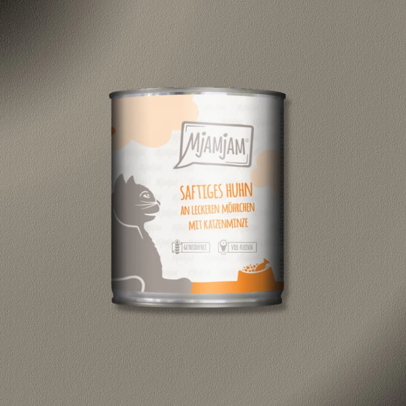 6x800g MjAMjAM Cat - saftiges Huhn an leckeren Möhrchen mit Katzenminze