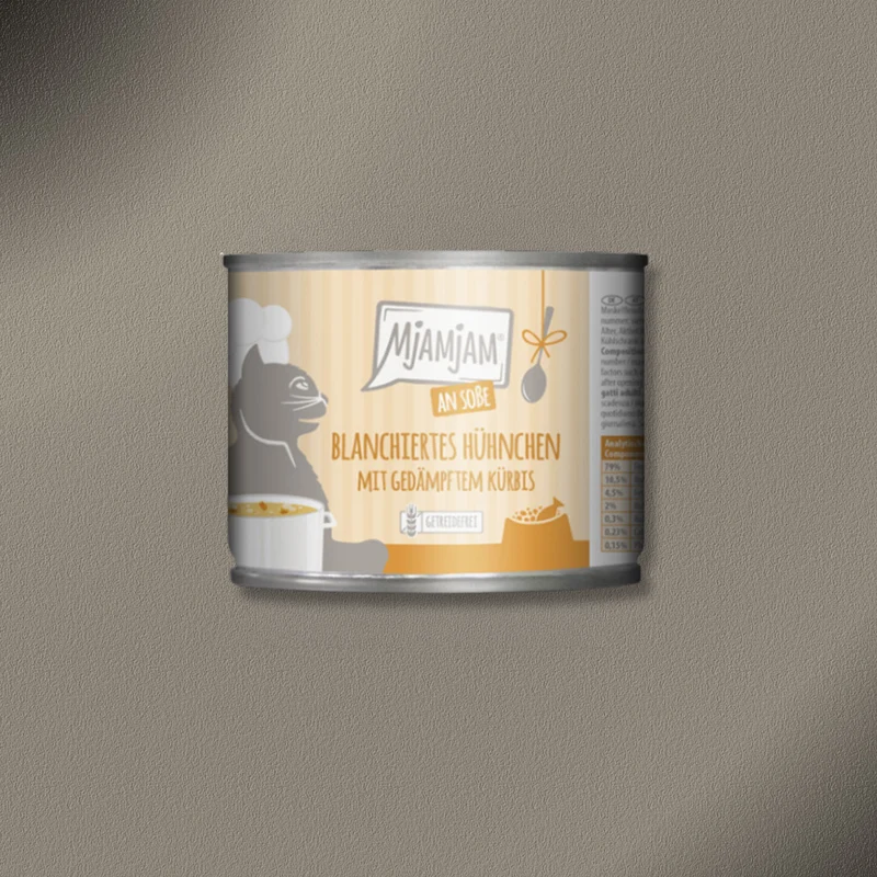 6x185g MjAMjAM Cat - blanchiertes Hühnchen mit gedämpftem Kürbis an Soße