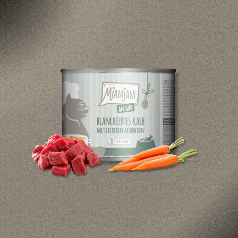 6x185g MjAMjAM Cat - blanchiertes Kalb mit leckeren Möhrchen an Soße