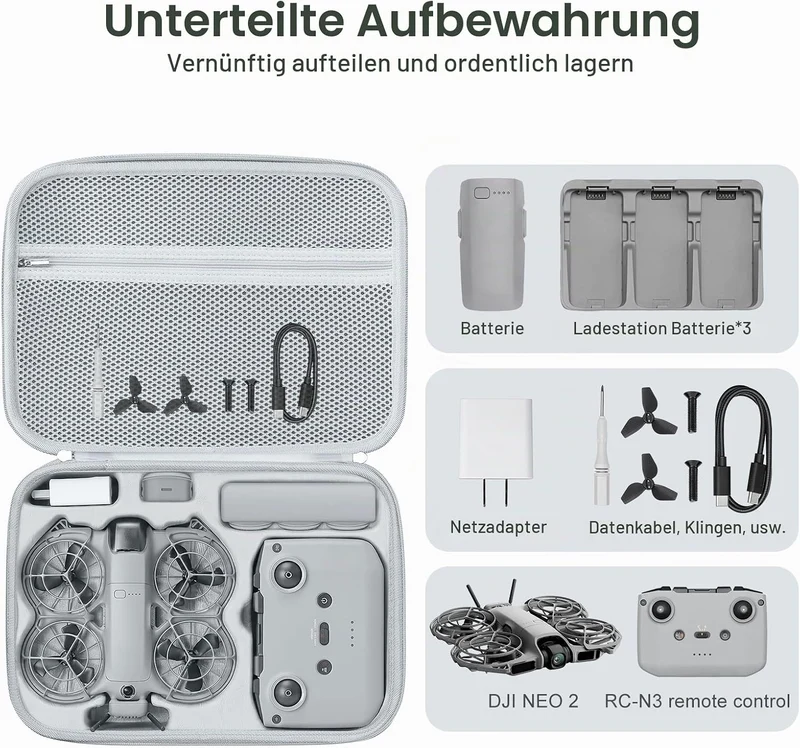 SYACHI Neo 2 Tasche, Tragbar PU Case für DJI Neo 2 Fly More Combo Zubehör