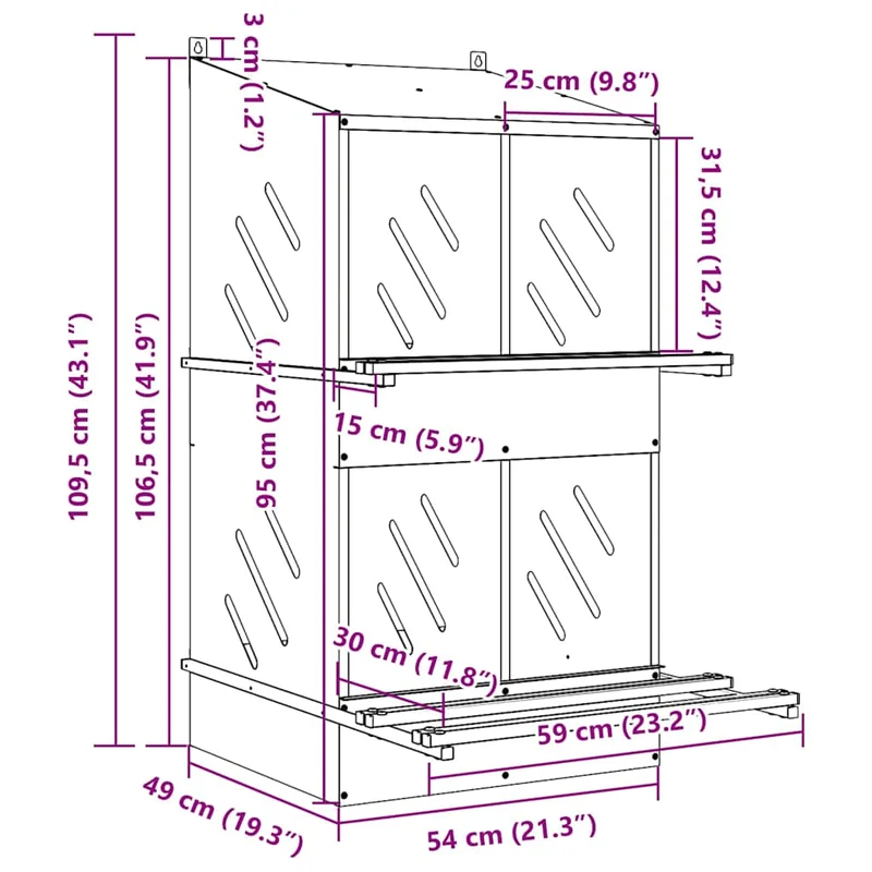 Legenest Hühner 4-fach Hühnernest Metall 54x79x109,5 cm 2 Etagen Schrägdach