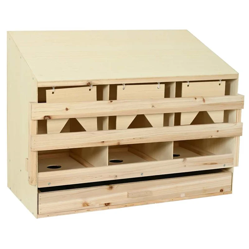 Abrollnest Hühner 3-fach Legenest Holz 93x40x65 cm Schrägdach Eierfach