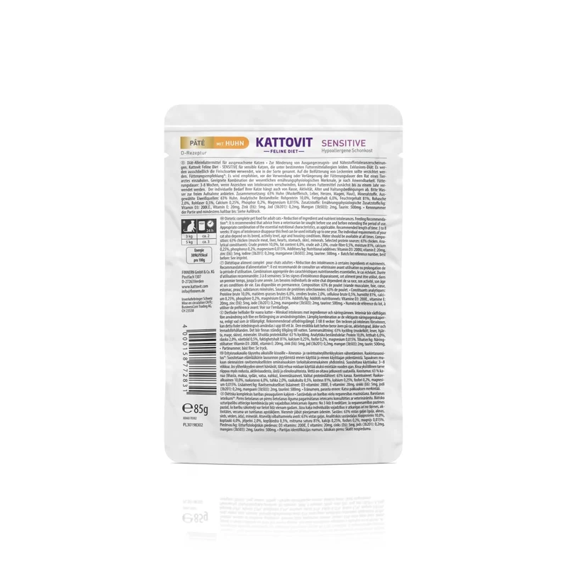 Kattovit Feline Diet Pate Sensitive mit Huhn