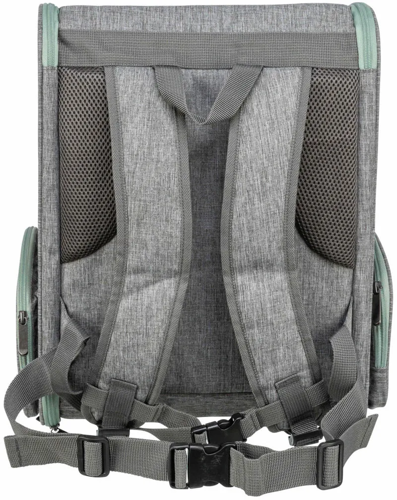 Luftdurchlässiger Hunde- und Katzenrucksack Chloe aus Mesh mit Brust- und Taillengurt, hellgrau/salbei