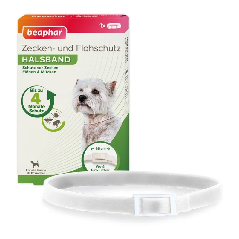 Beaphar Zecken- & Flohschutz Halsband für Hunde Weiß