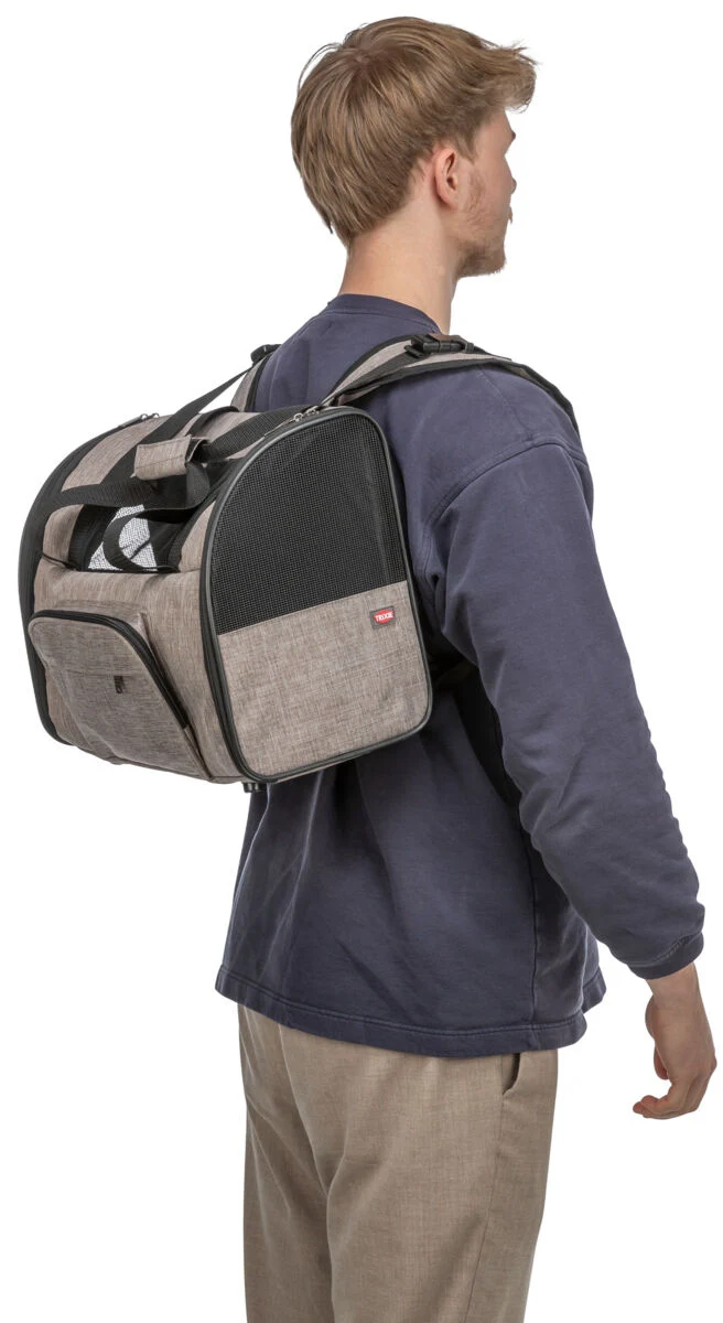 Katzen- und Hunderucksack Shiva mit Trolley-befestigungsgurt und Außentaschen, braun/beige