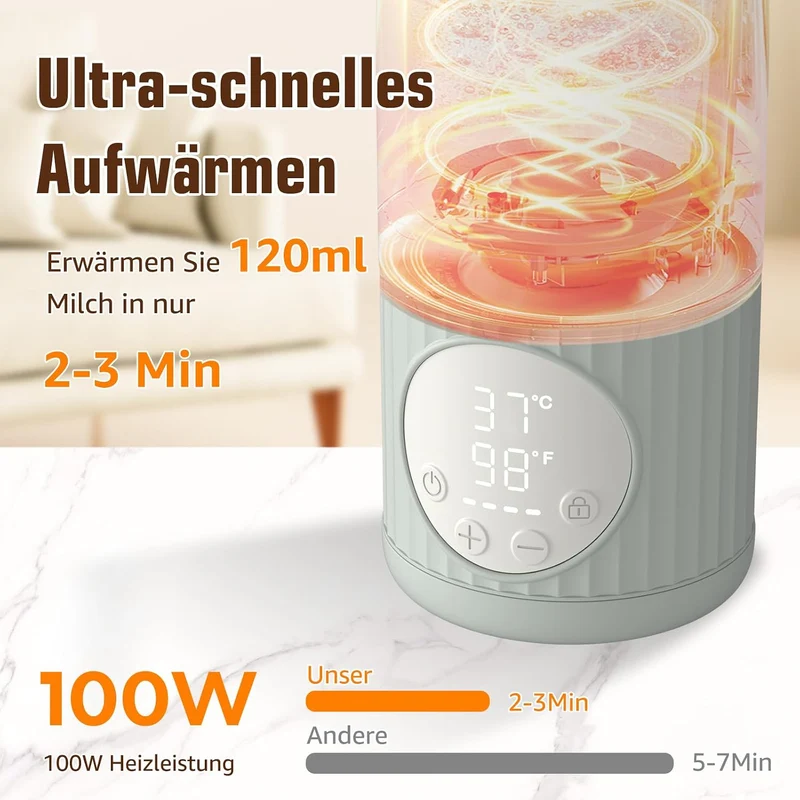 Baby Tragbare Flaschenwärmer für unterwegs für Muttermilch, Formel oder Wasser 380ml grosse Kapazitä