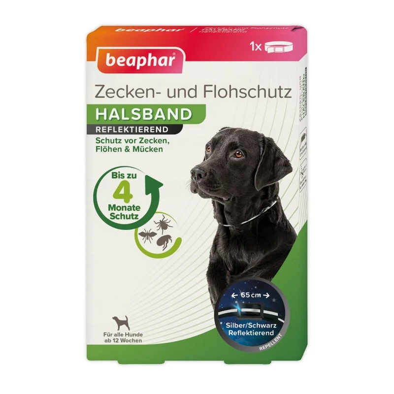 Beaphar Zecken- & Flohschutz Halsband für Hunde Reflektierend