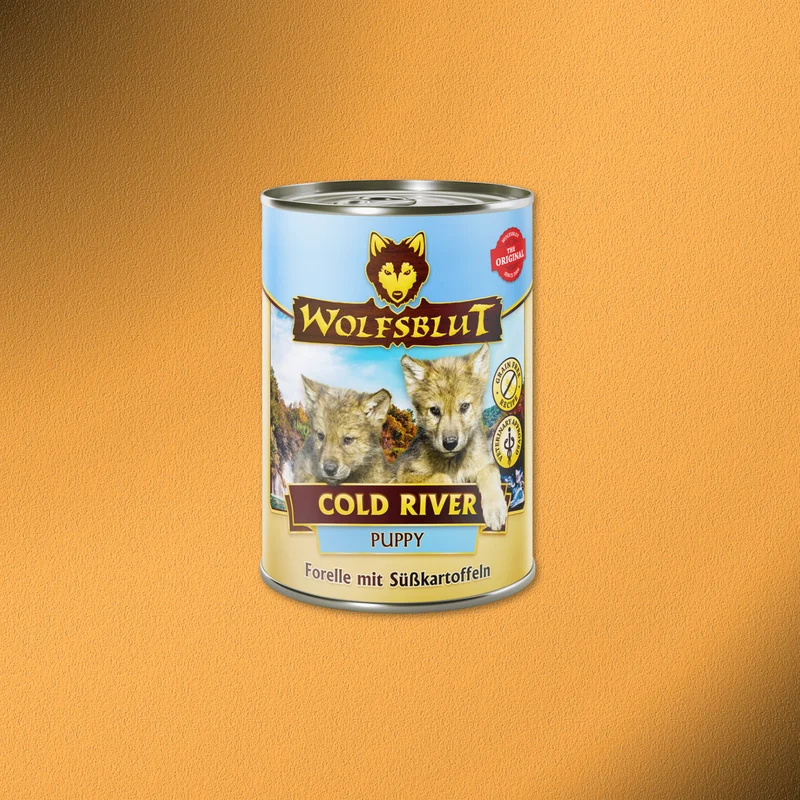 6 x 395g Wolfsblut Puppy Cold River - Forelle mit Süßkartoffeln