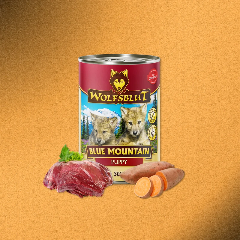 6 x 395g Wolfsblut Puppy Blue Mountain - Wild mit Süßkartoffeln