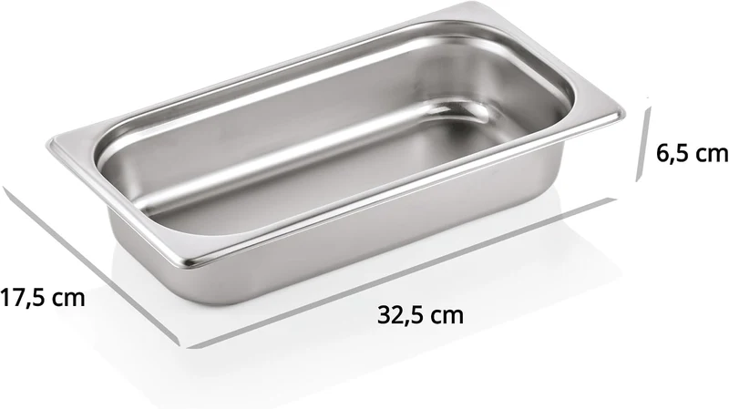 3x Panierschalen + Blaue Zange | GN 1/3 Edelstahl Metall Schalen je 32,5 x 17,6 x 6,5 cm | Volumen: