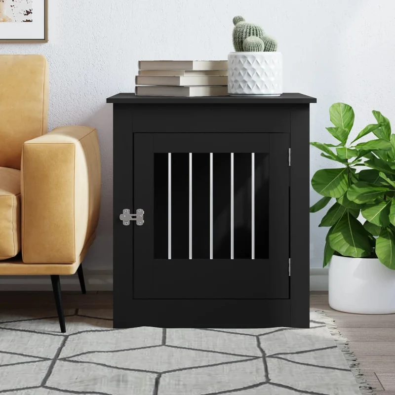 Hundekäfig im Möbelstil Schwarz 64,5x80x71 cm Holzwerkstoff Stahl Hundebox