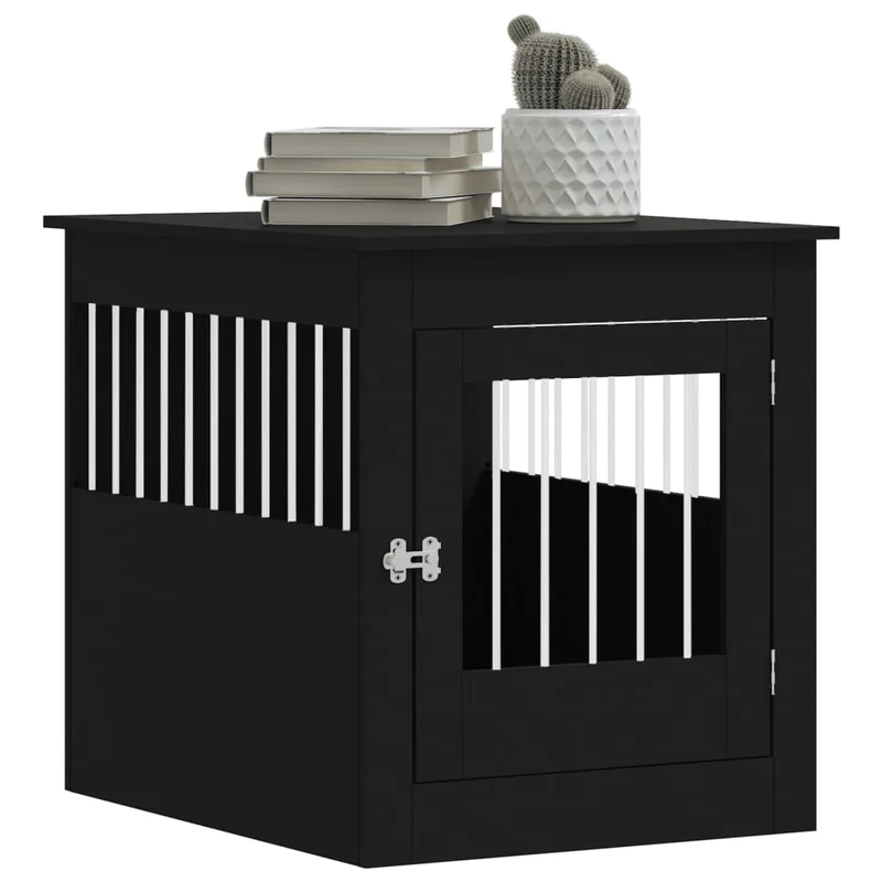 Hundekäfig im Möbelstil Schwarz 64,5x80x71 cm Holzwerkstoff Stahl Hundebox