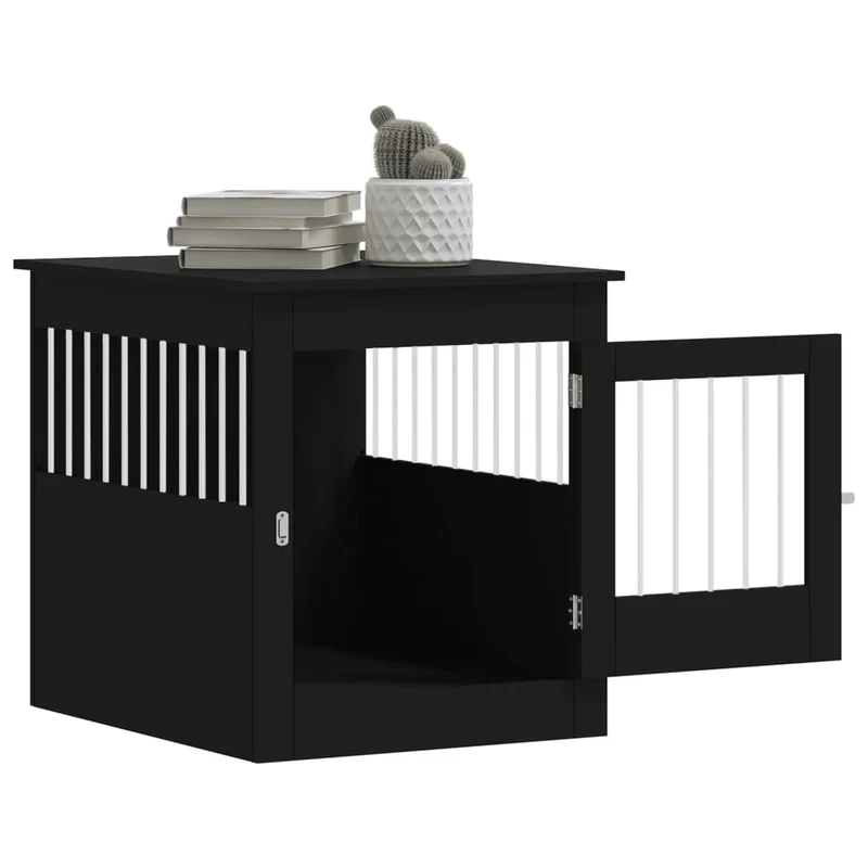 Hundekäfig im Möbelstil Schwarz 64,5x80x71 cm Holzwerkstoff Stahl Hundebox