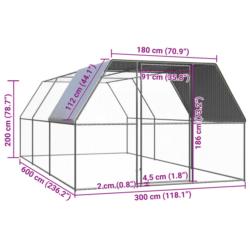 Hühnerkäfig Hühnerstall Stahl 3 x 6 x 2 m Auslauf Freigehege Tierkäfig Geflügelstall