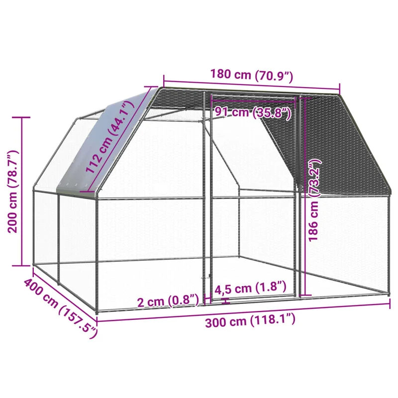 Hühnerkäfig Hühnerstall Stahl 3 x 4 x 2 m Auslauf Freigehege Tierkäfig Geflügelstall