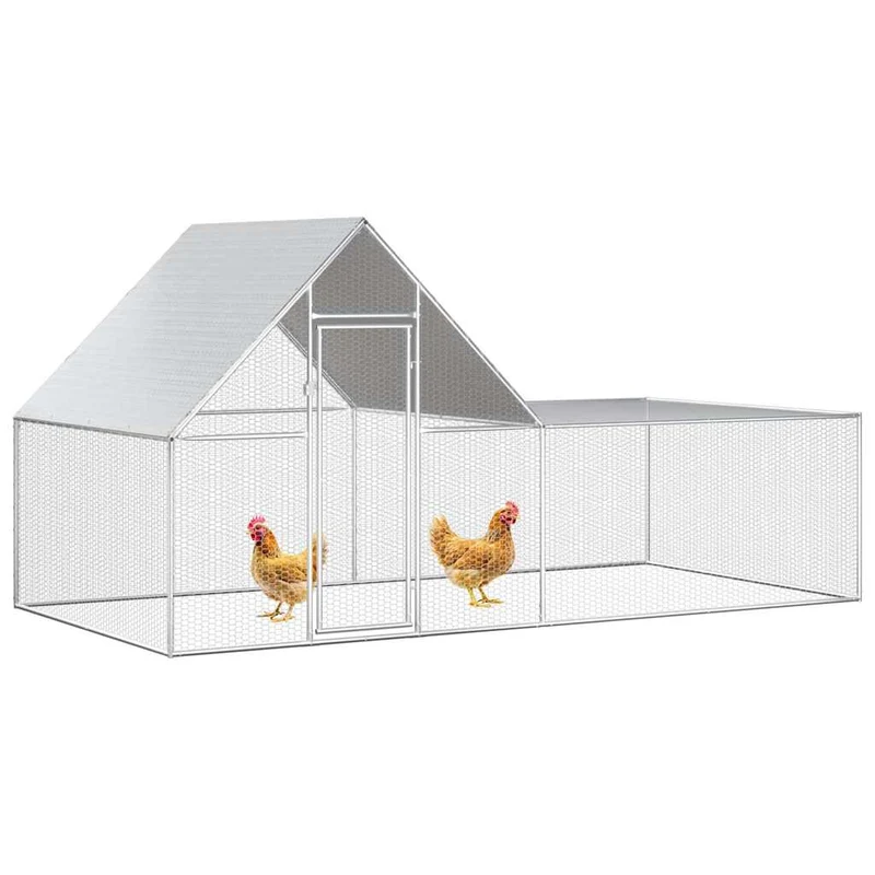 Hühnerkäfig Hühnerstall Stahl 4 x 2 x 2 m Auslauf Freigehege Tierkäfig Geflügelstall