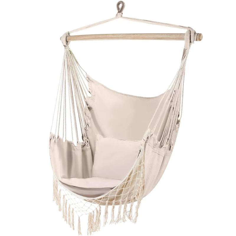 Gardlov Hängesessel Outdoor 97 x 130 cm Beige bis 120 kg - Schaukelsessel Outdoor und Innen - Hänges