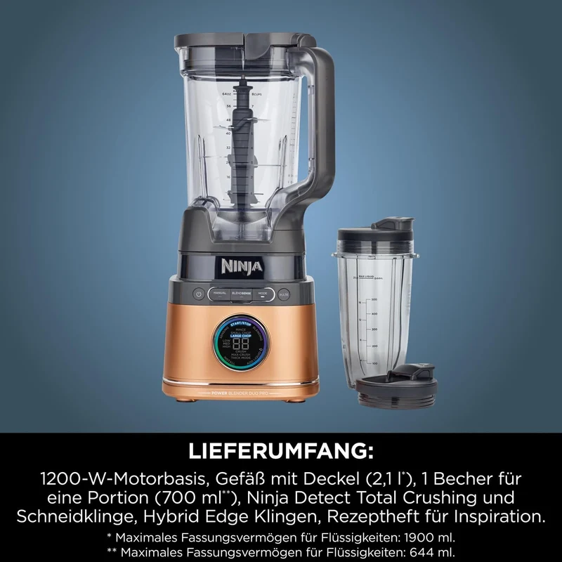 Ninja 2-in-1 Detect Power Mixer Pro & Single Serve | 1200W Mixer mit Krug, & Single Serve, Smoothies