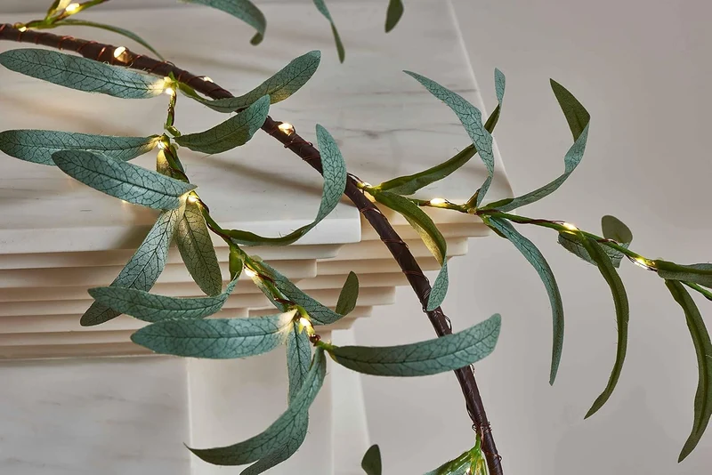 Hairui Beleuchtete künstliche Olivengirlande, 1,8 m, 96 LEDs, batteriebetrieben, künstliche Rankenli