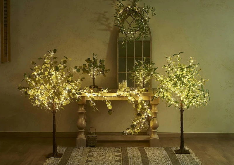 Hairui Beleuchtete künstliche Olivengirlande, 1,8 m, 96 LEDs, batteriebetrieben, künstliche Rankenli