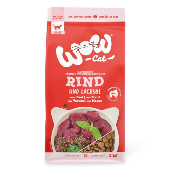 WOW Cat Adult Trockenfutter Rind mit Lachsöl