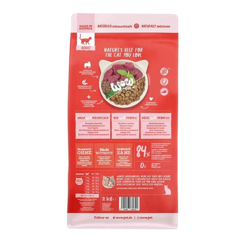 WOW Cat Adult Trockenfutter Rind mit Lachsöl