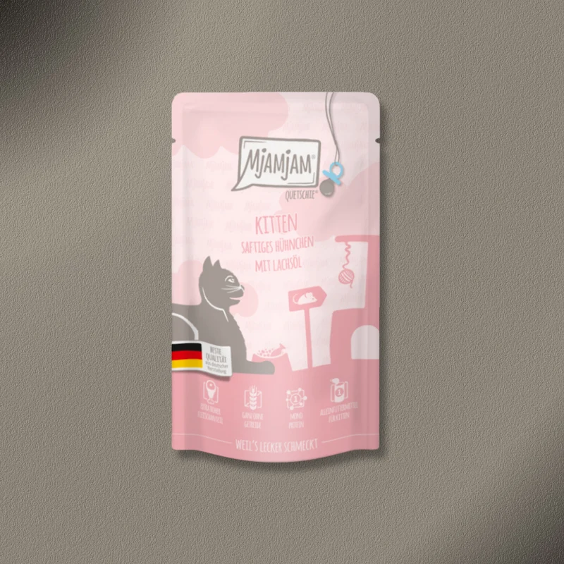 36x125g MjAMjAM - Quetschie Kitten saftiges Hühnchen mit Lachsöl