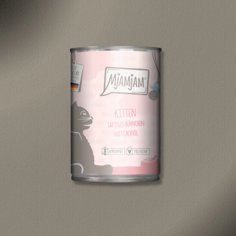 36x400g MjAMjAM Cat - Kitten saftiges Hühnchen mit Lachsöl