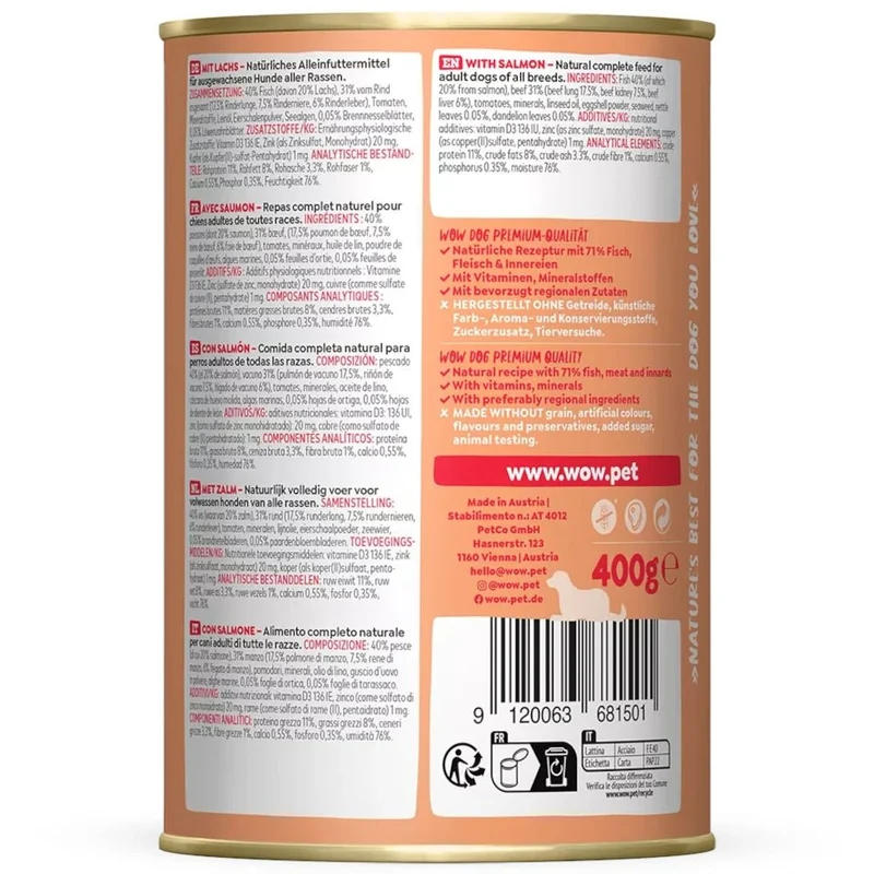 WOW Dog Adult Lachs mit Löwenzahn & Brennnessel