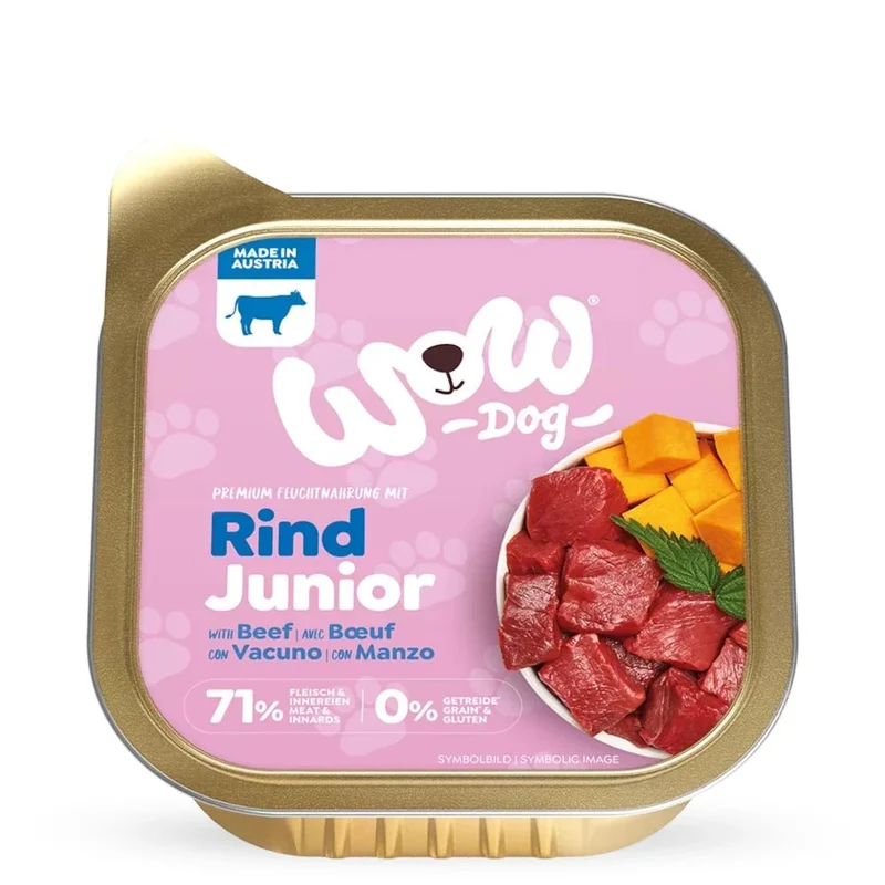 WOW Dog Junior Schale Rind mit Kürbis & Brennnessel