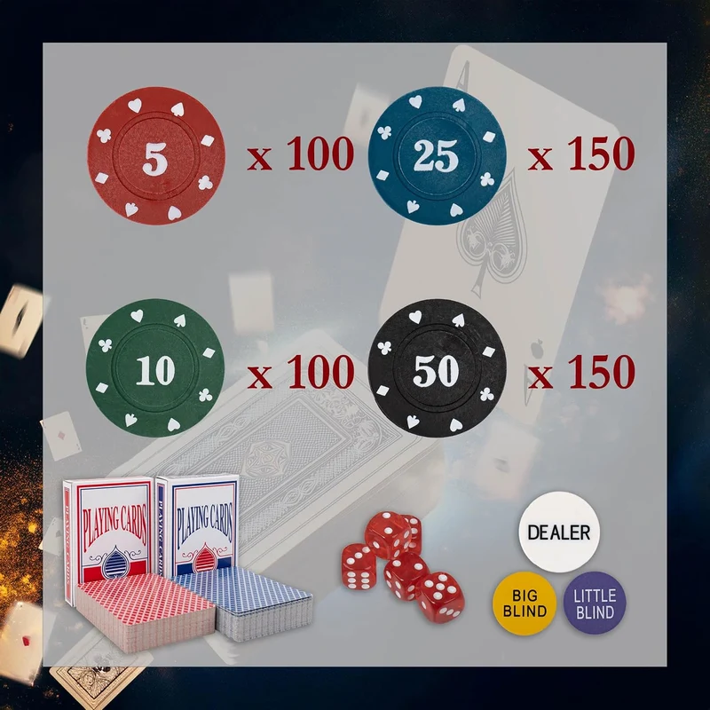 H&F Heimtextilien Pokerkoffer Set 500 Chips mit Kartenmischer – Komplettes Poker Spielset mit Karten