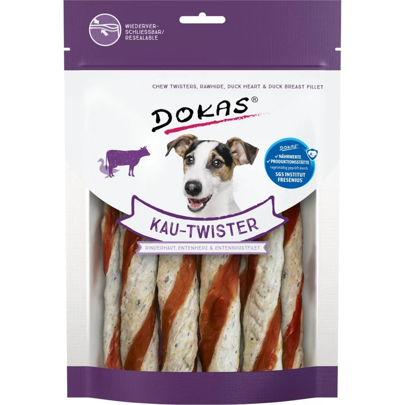 Dokas Kau-Twister mit Rinderhaut, Entenherz & Entenbrustfilet